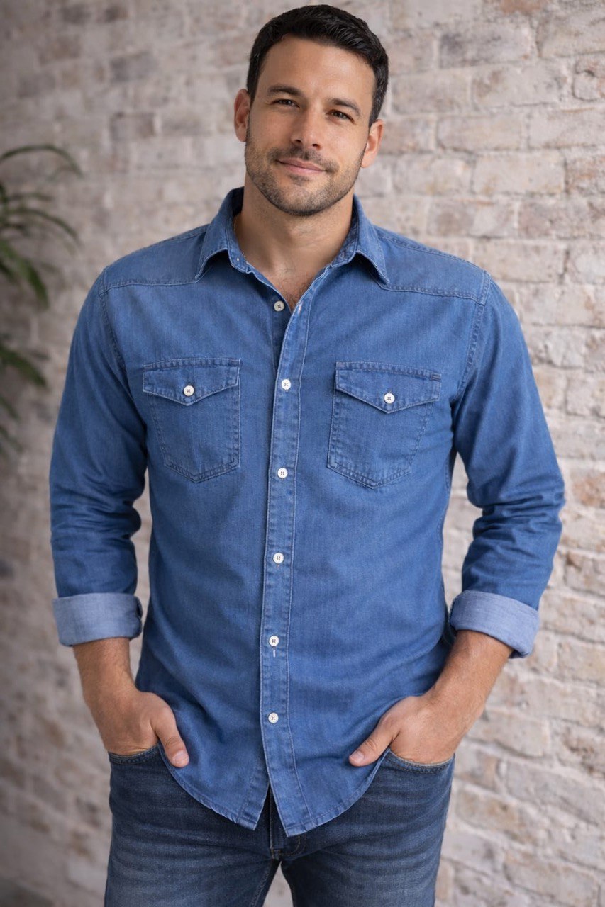 Camisas jeans manga larga N85